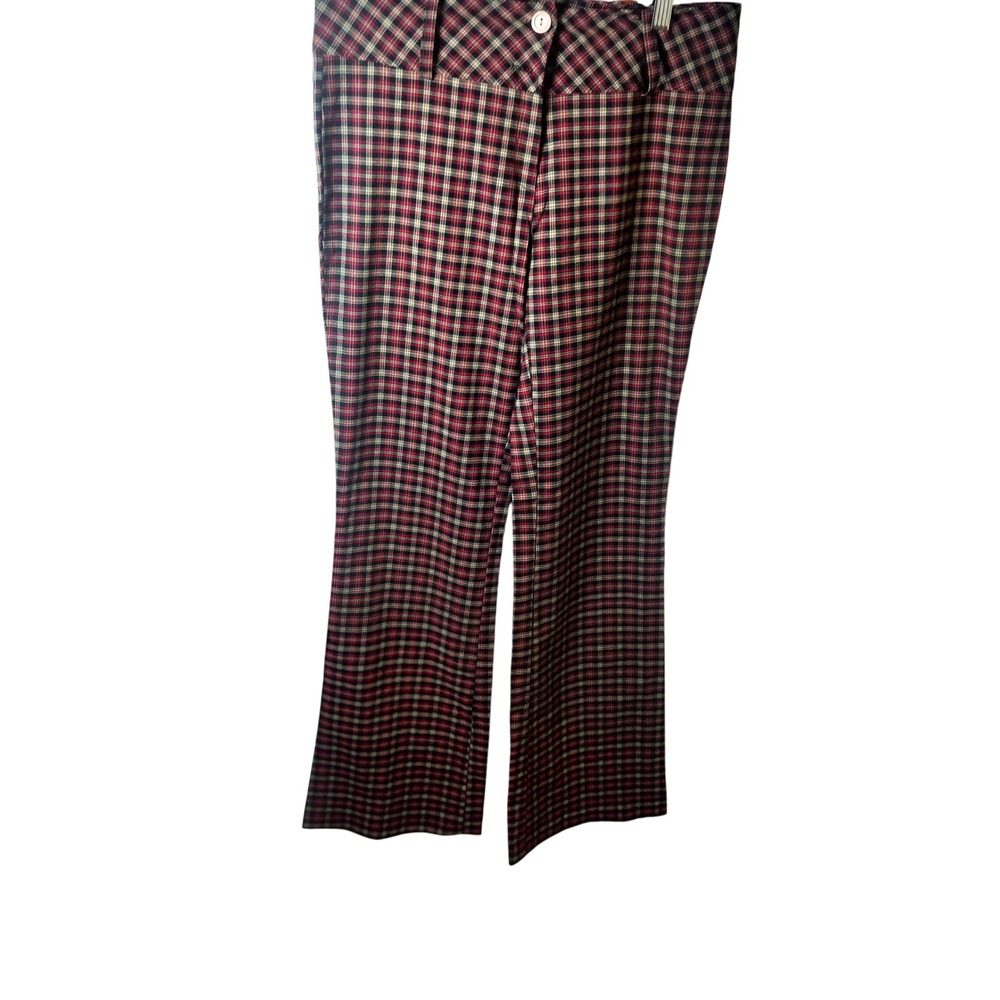 Celine by Champion Red Plaid Trousers Straight Leg Pants Size L Made in USA - Picture 3 of 8